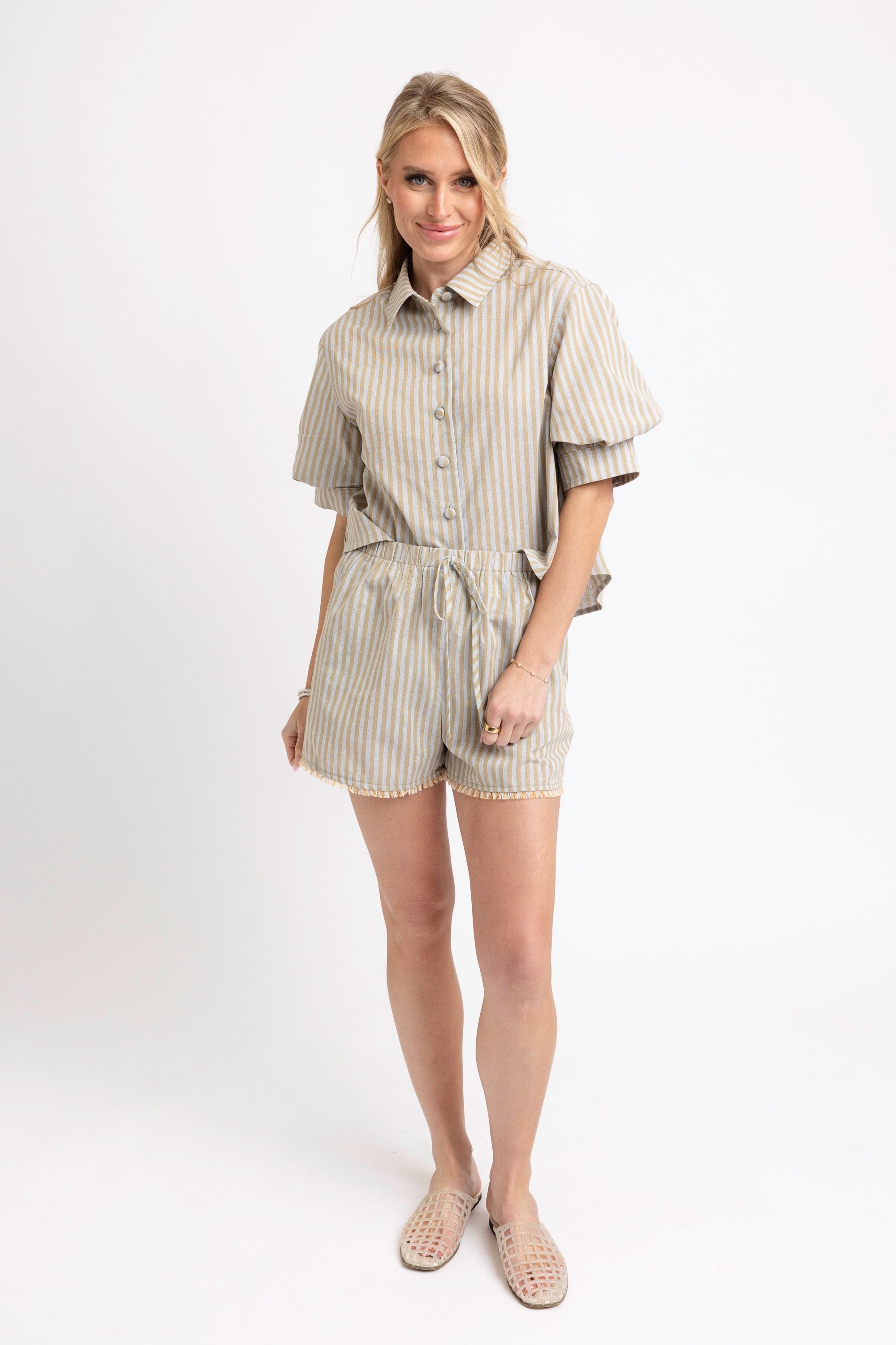 Karlie Stripe Linen Button Blouse