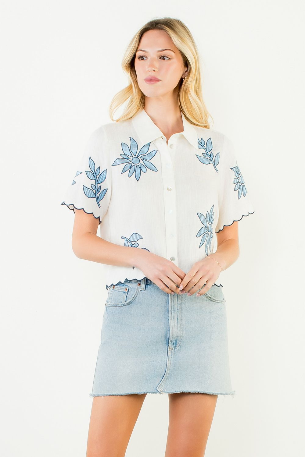 Thml SS Trim Embroidery Top- Cream