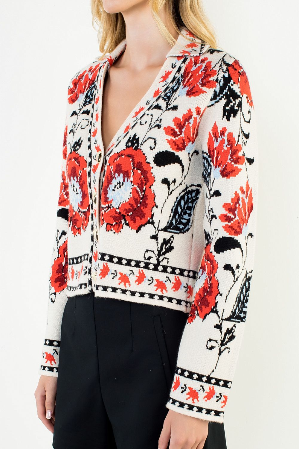 THML Printed L/S Cardigan - Cream