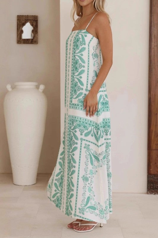 SU Paisley Print Stap Maxi- Green