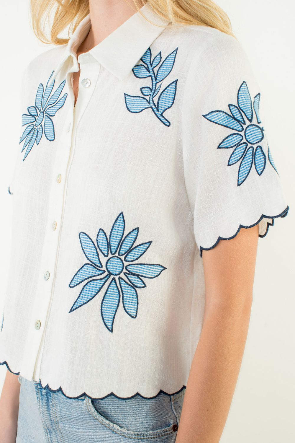 Thml SS Trim Embroidery Top- Cream