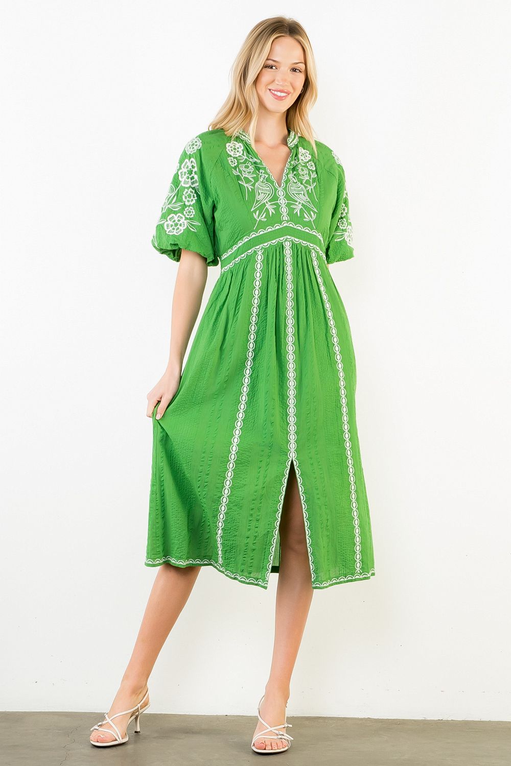 THML Embroidery Detailing Midi- green