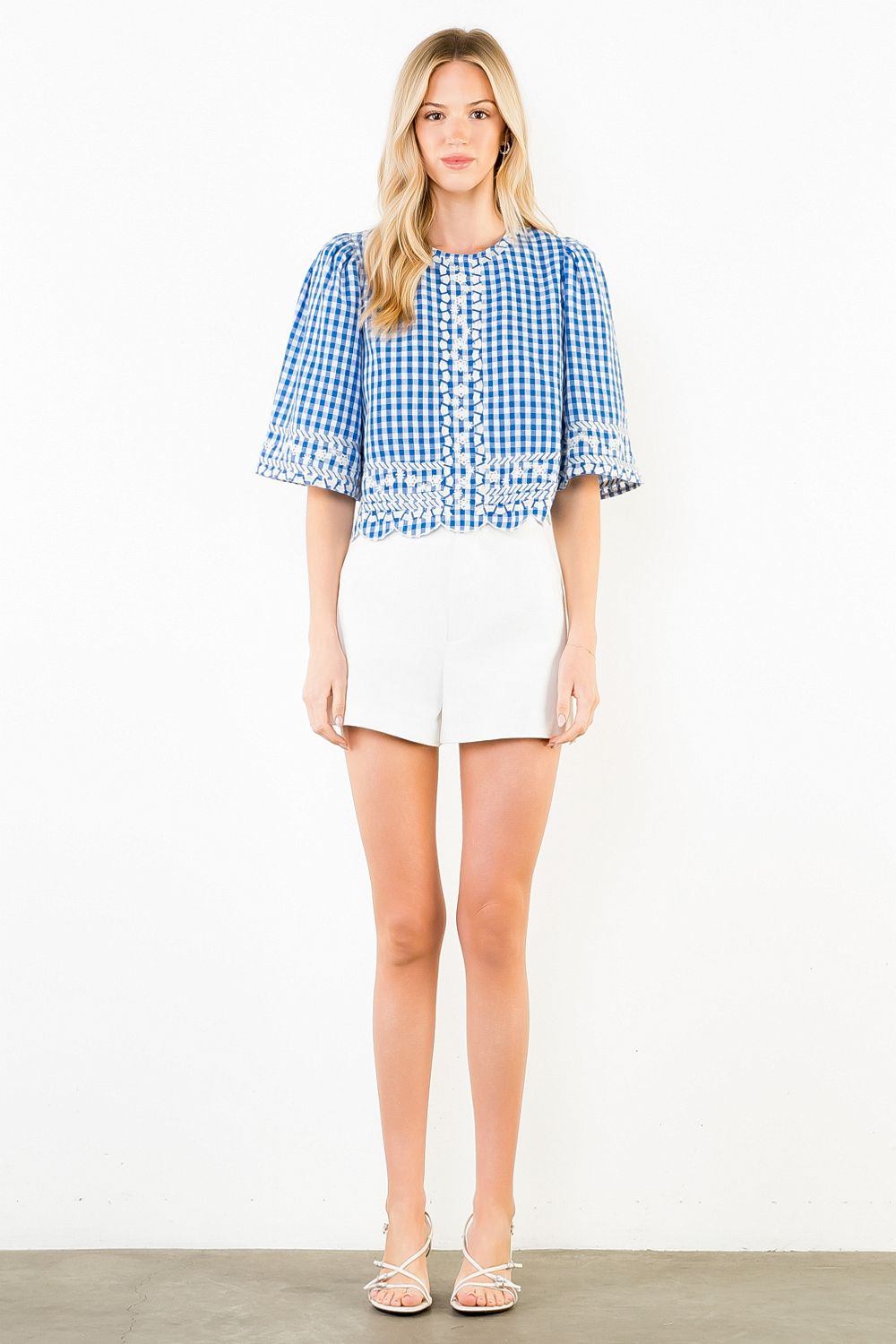 THML Gingham Embroidered Top- Blue