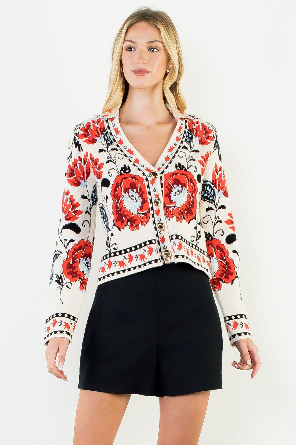 THML Printed L/S Cardigan - Cream