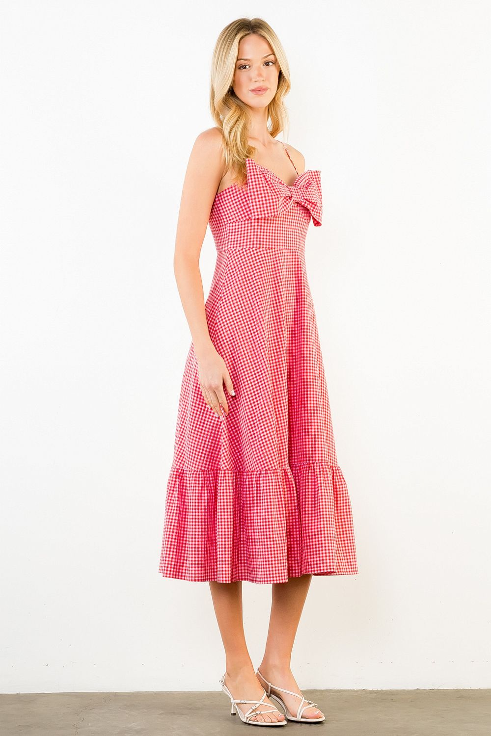 THML Gingham Bow Midi- red