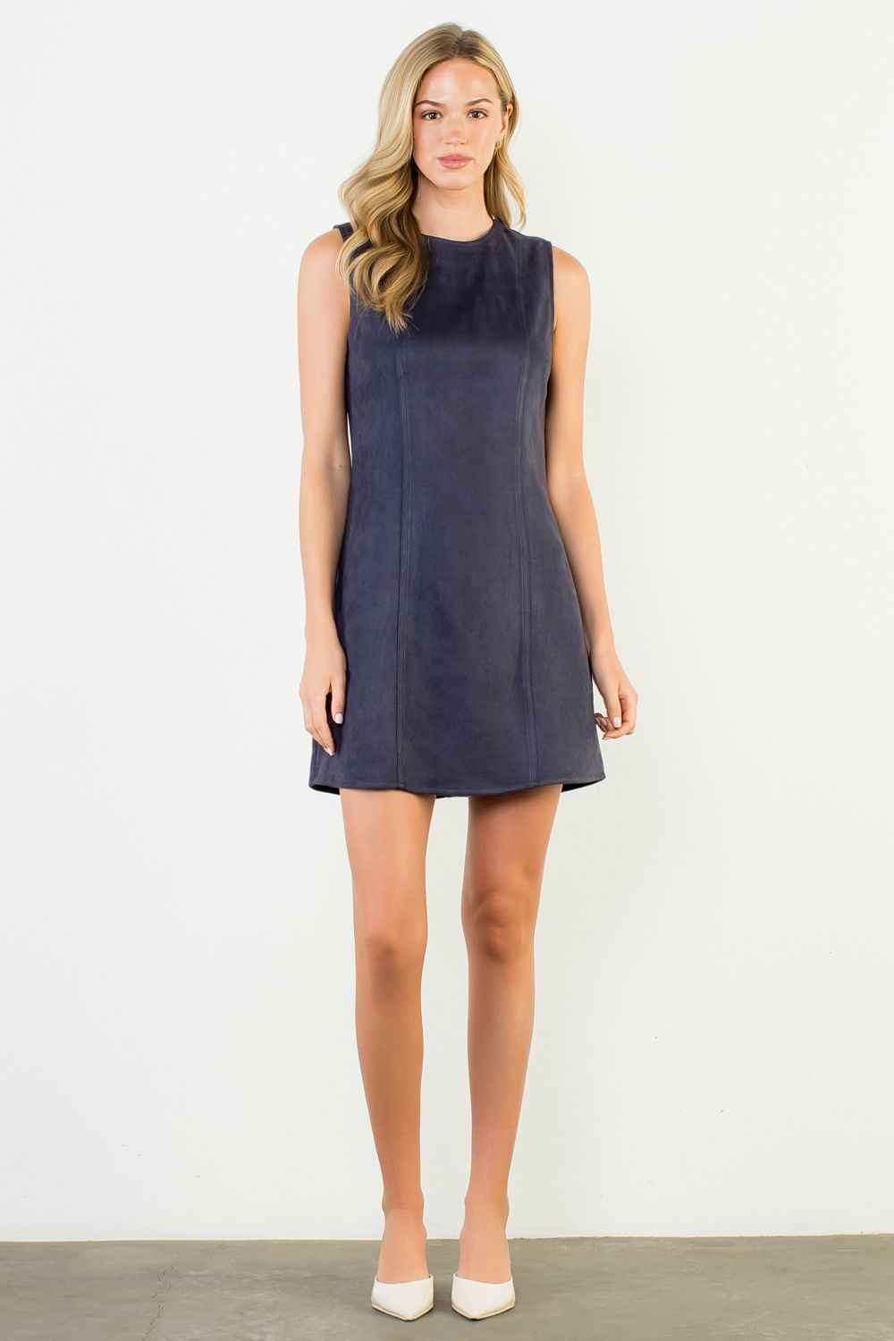 THML Sleeveless Suede Dress- Navy