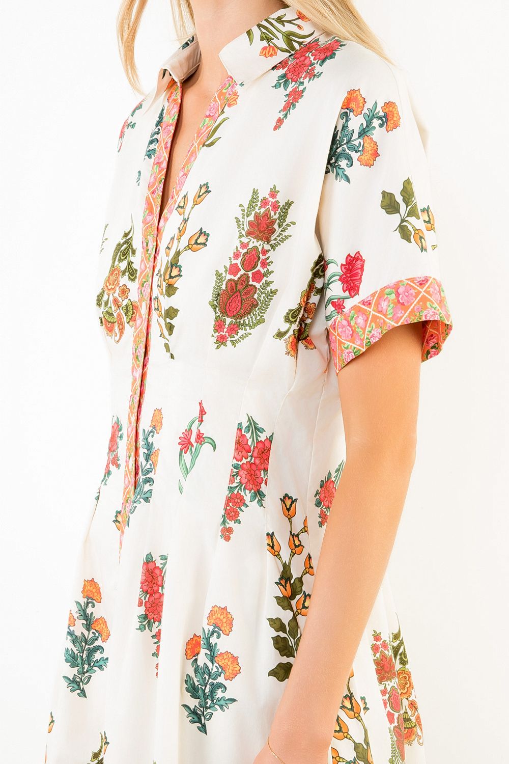 THML Short Sleeve Floral Dress w Trim- multi