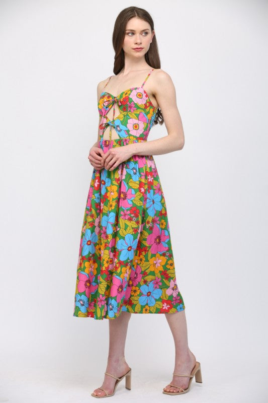 FT Front Tie Foral Midi - Multi
