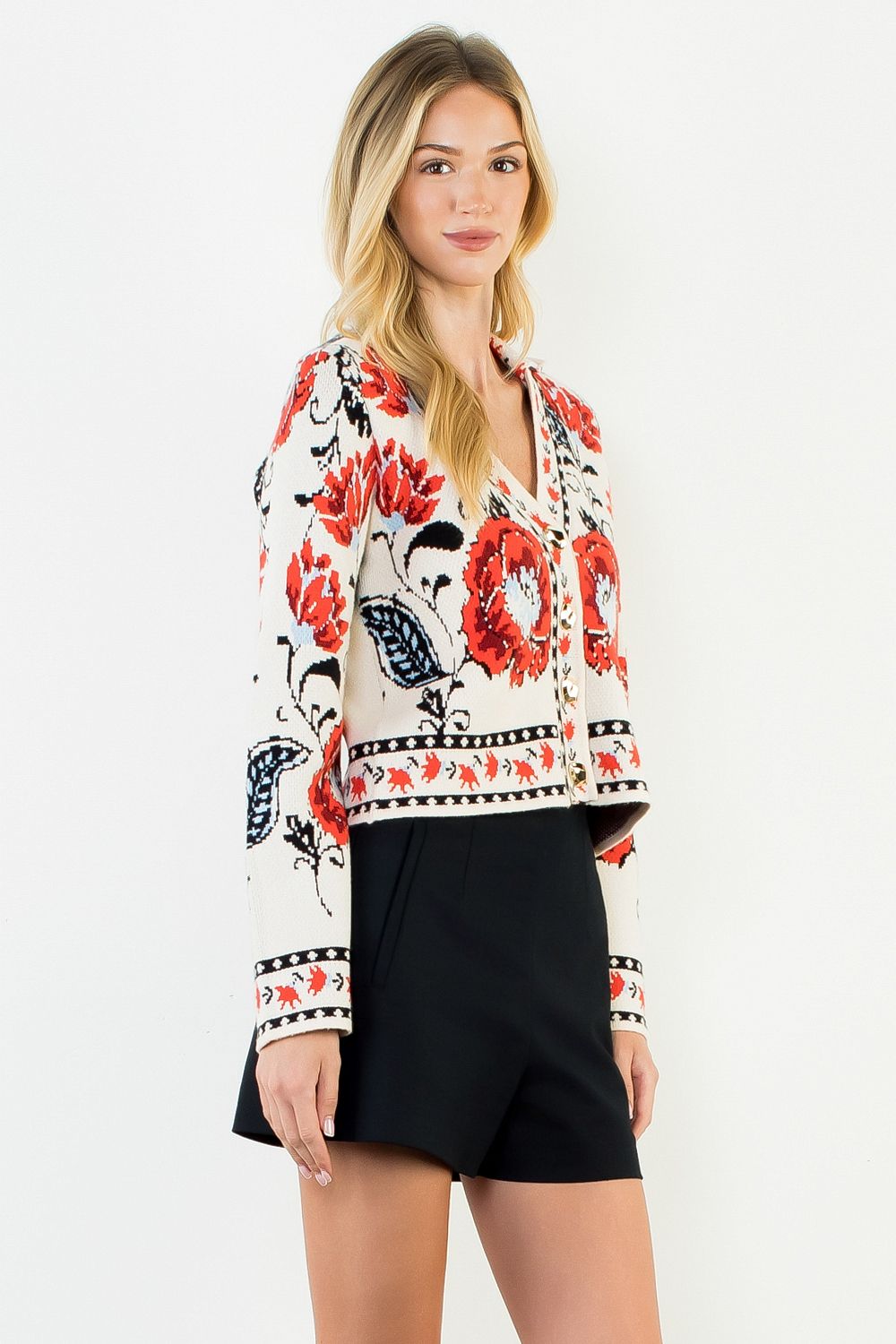 THML Printed L/S Cardigan - Cream