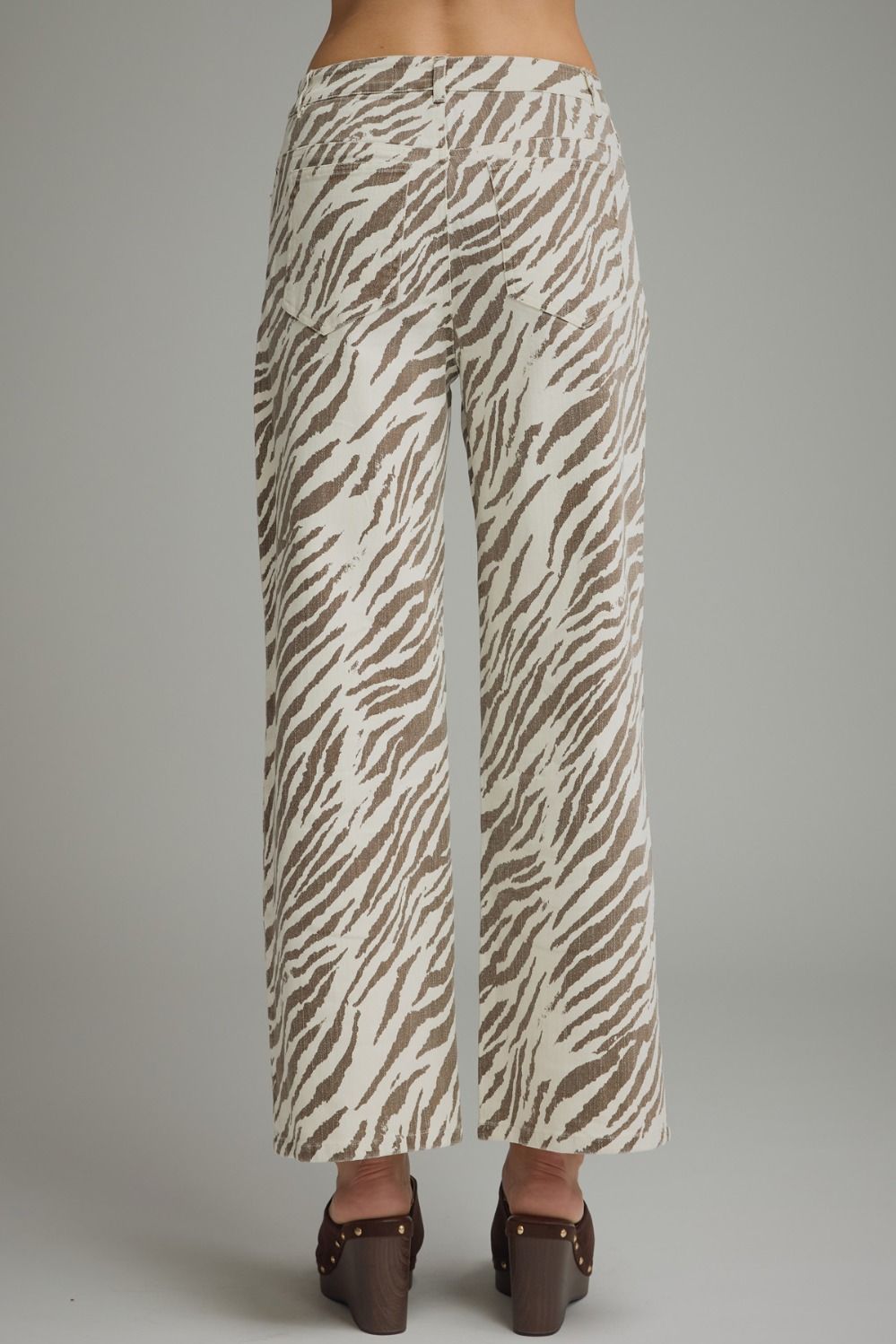 ETO Animal Print Wide Leg Pant- Ecru