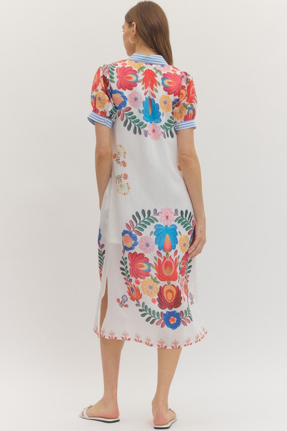 ETO Floral Stripe Trim Midi