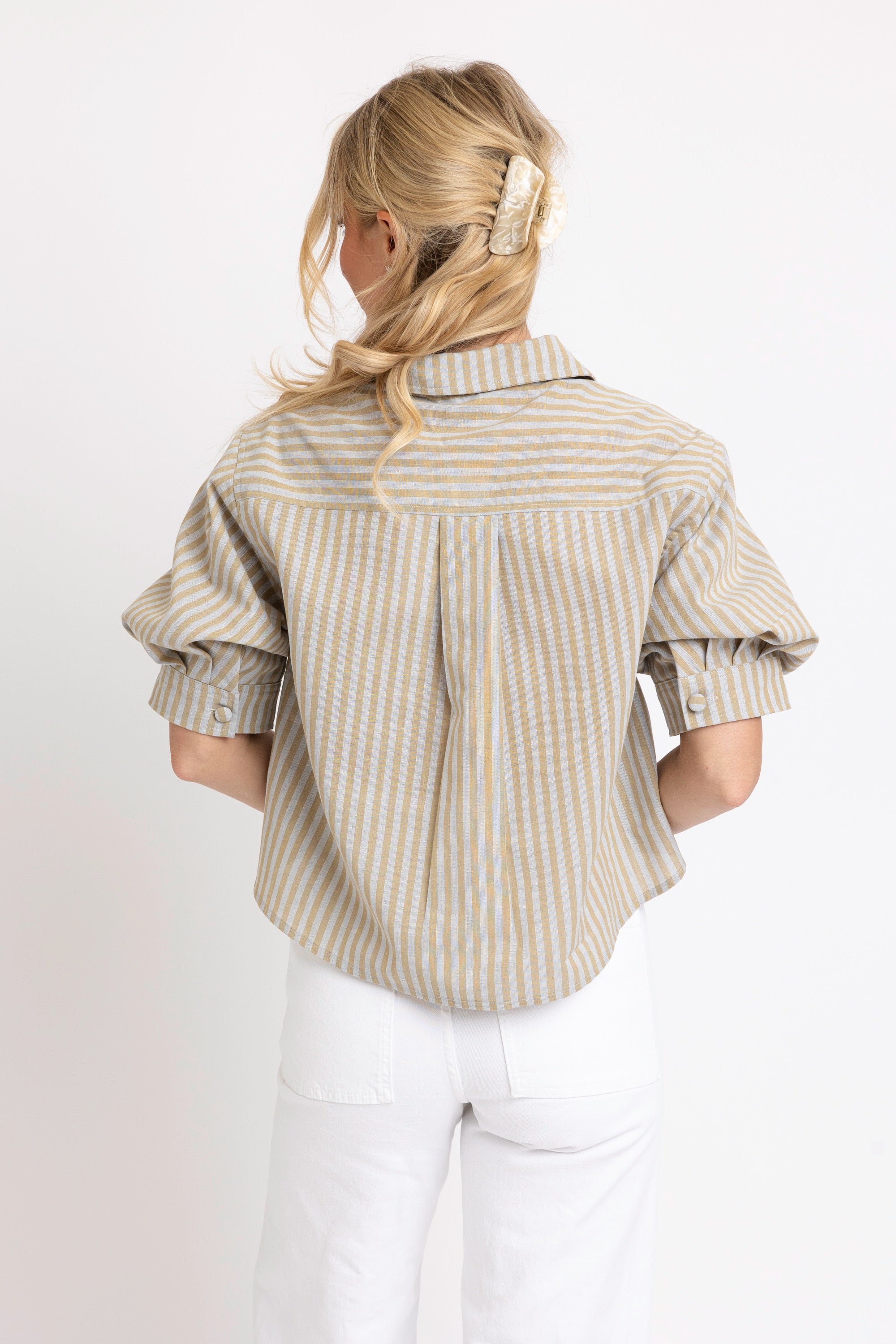 Karlie Stripe Linen Button Blouse
