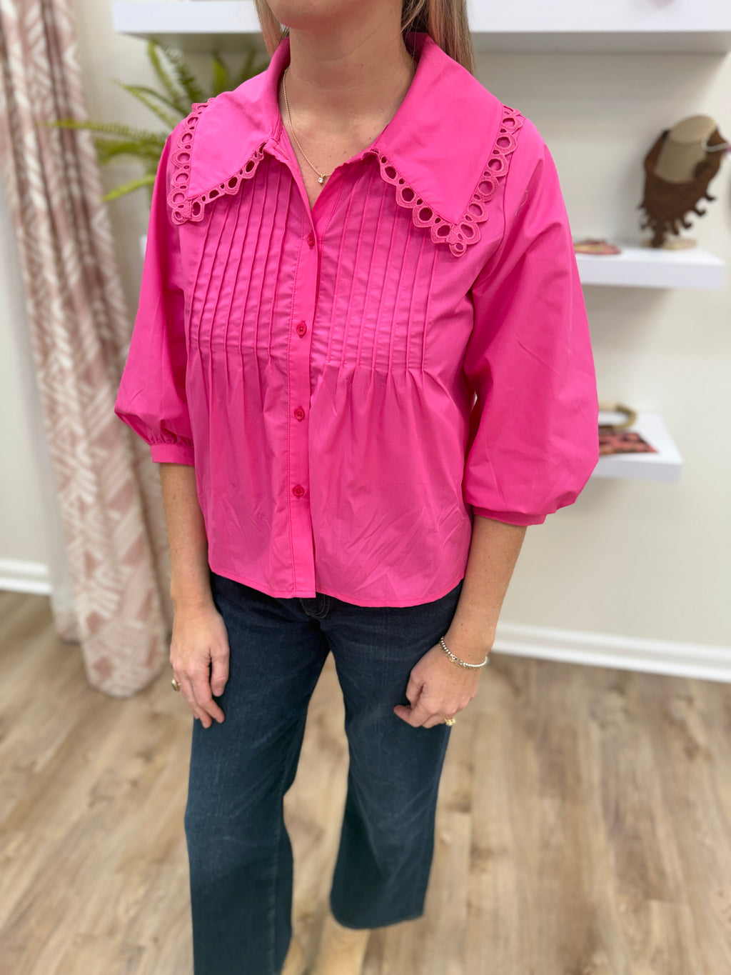 Joy Joy Pin Tuck Collar Blouse
