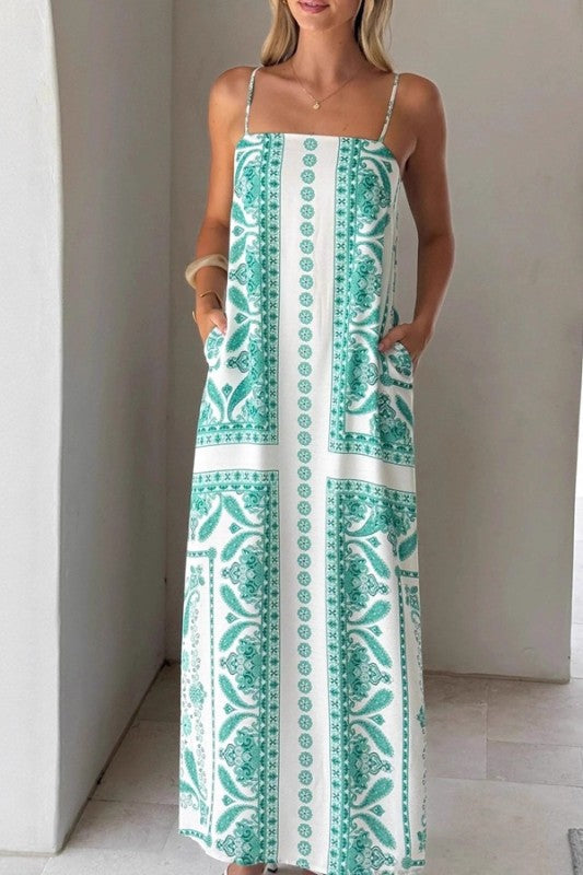 SU Paisley Print Stap Maxi- Green
