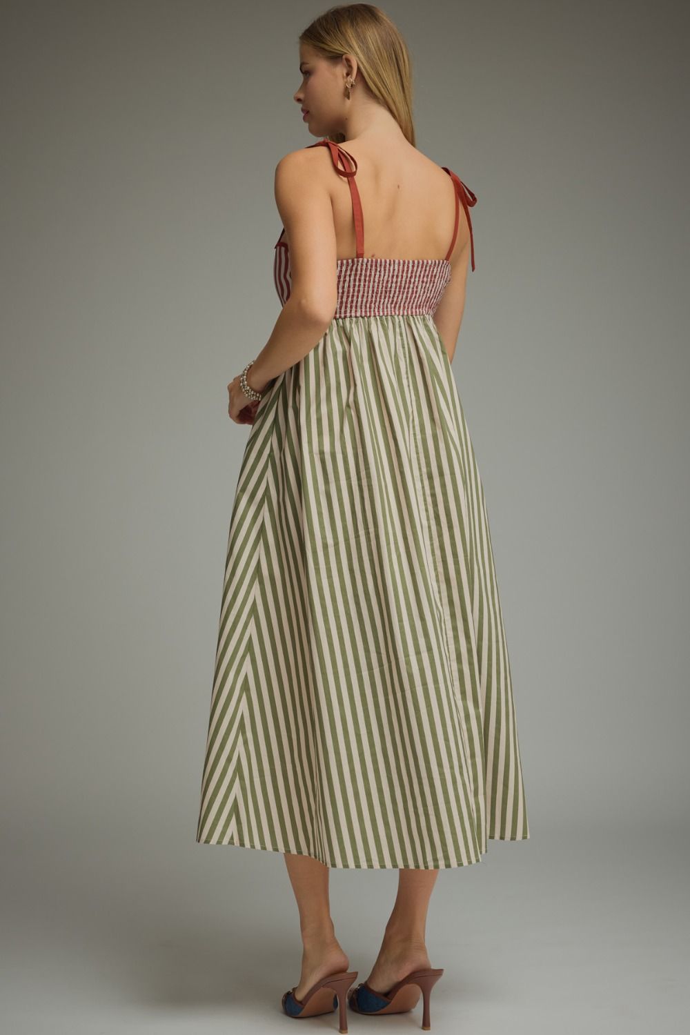 ETO Scallop Neck Stripe Maxi- rust/olive