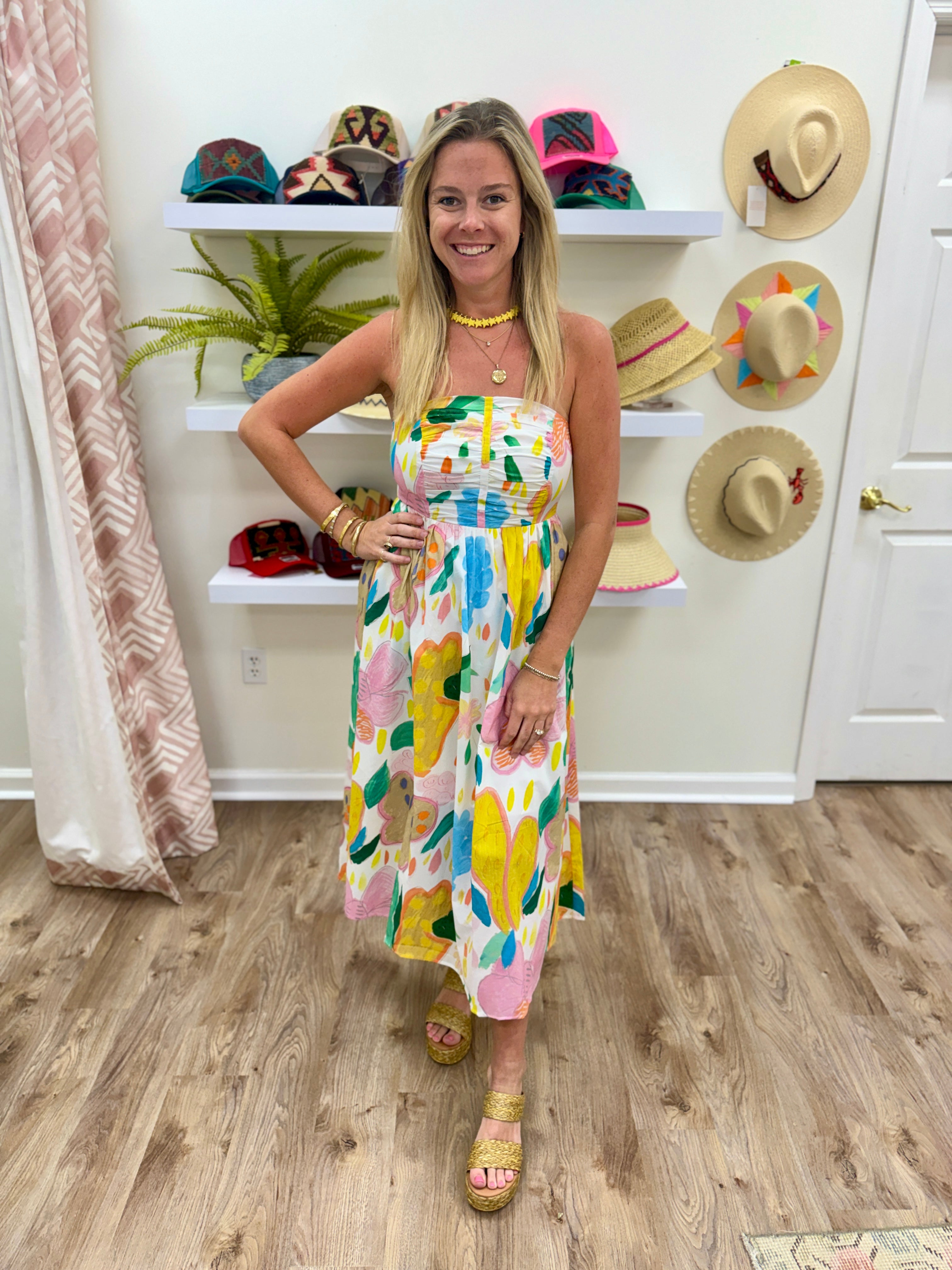 Joy Joy Gathers Tube Dress- Garden Art