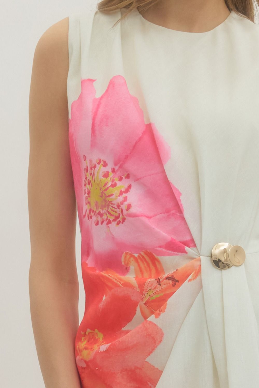 ETO Floral Slvless Midi Dress- Cream