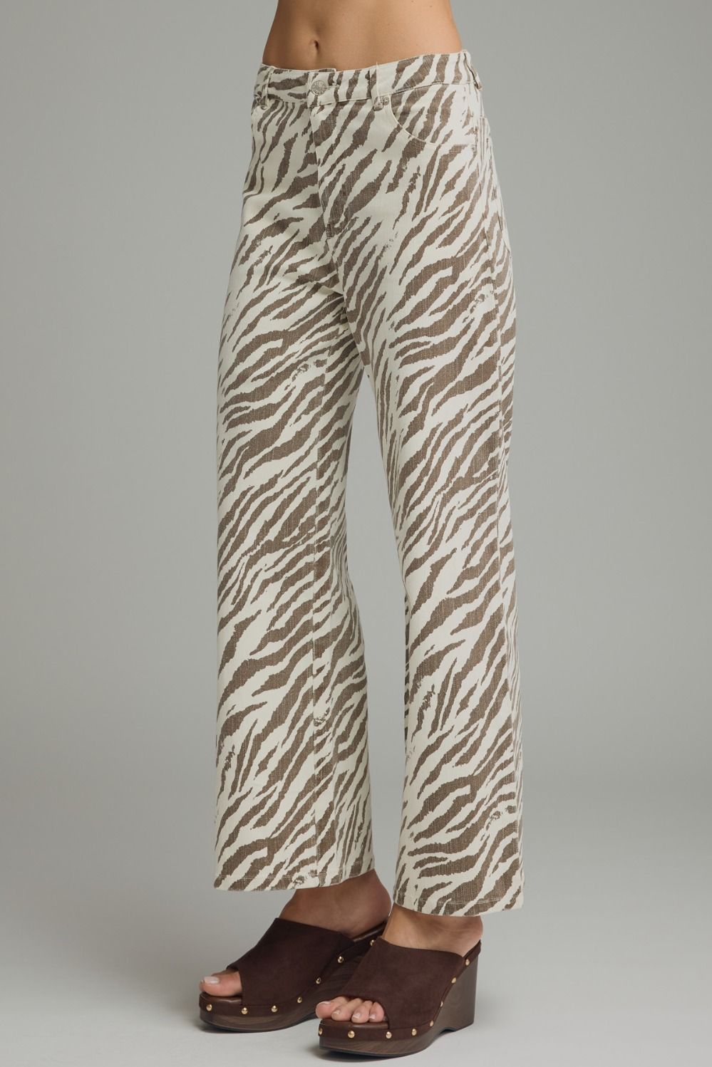 ETO Animal Print Wide Leg Pant- Ecru