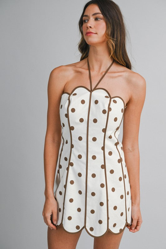 MBL Halter Polka Dot Scallop Dress