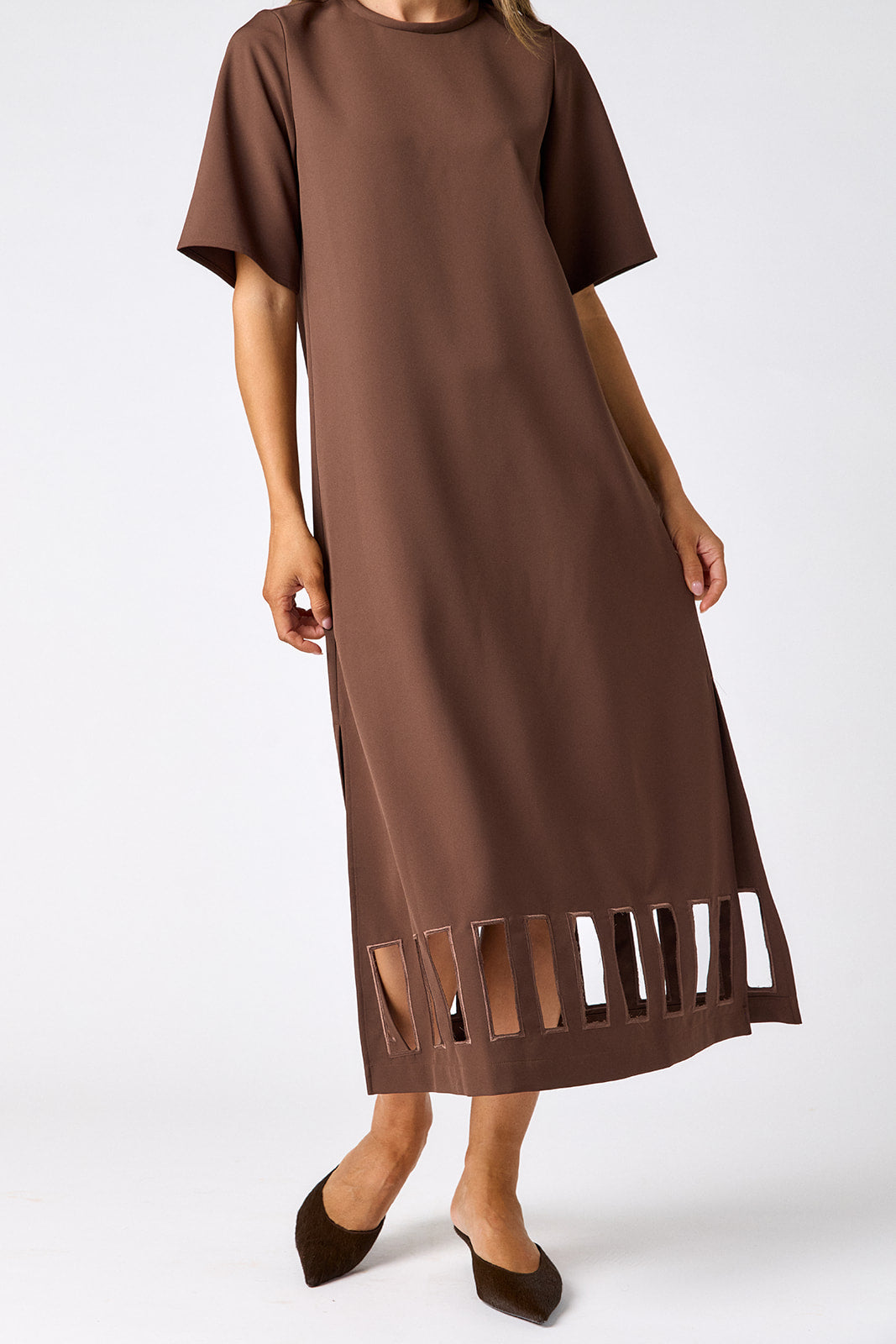 Crosby Greyson Midi Cutout Dress- Brownie