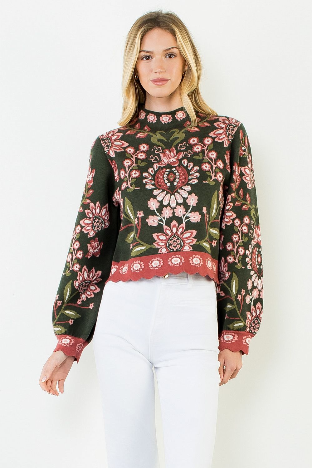 THML LS Floral Knit Sweater