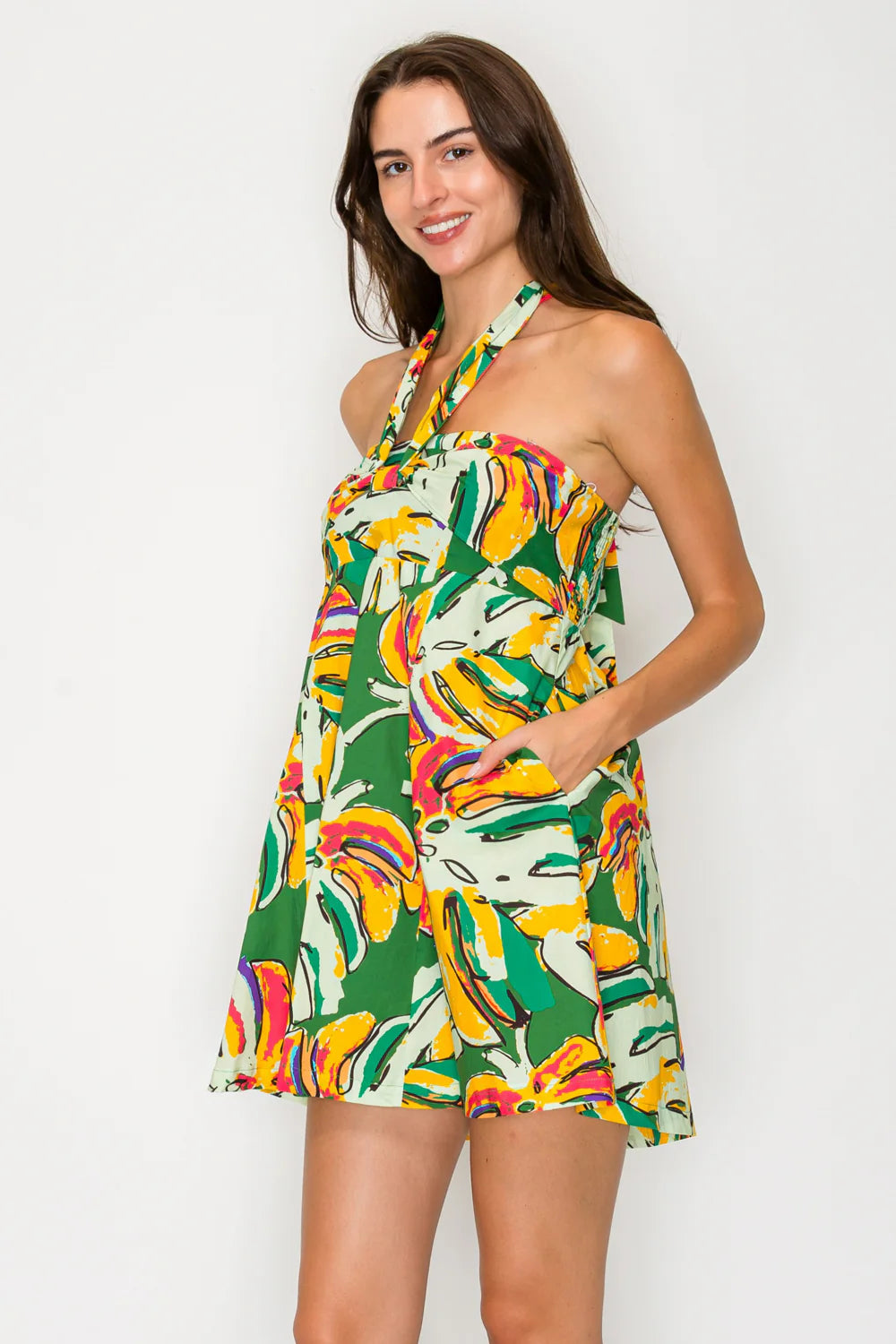 Meet Me in Santorini Monstera Short Dress