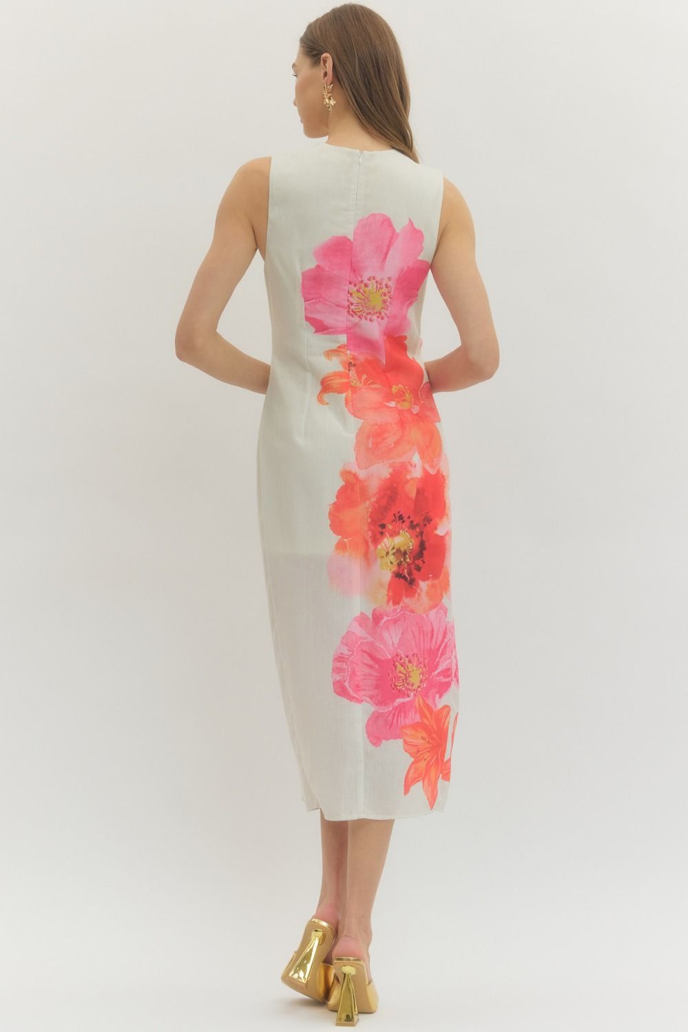 ETO Floral Slvless Midi Dress- Cream