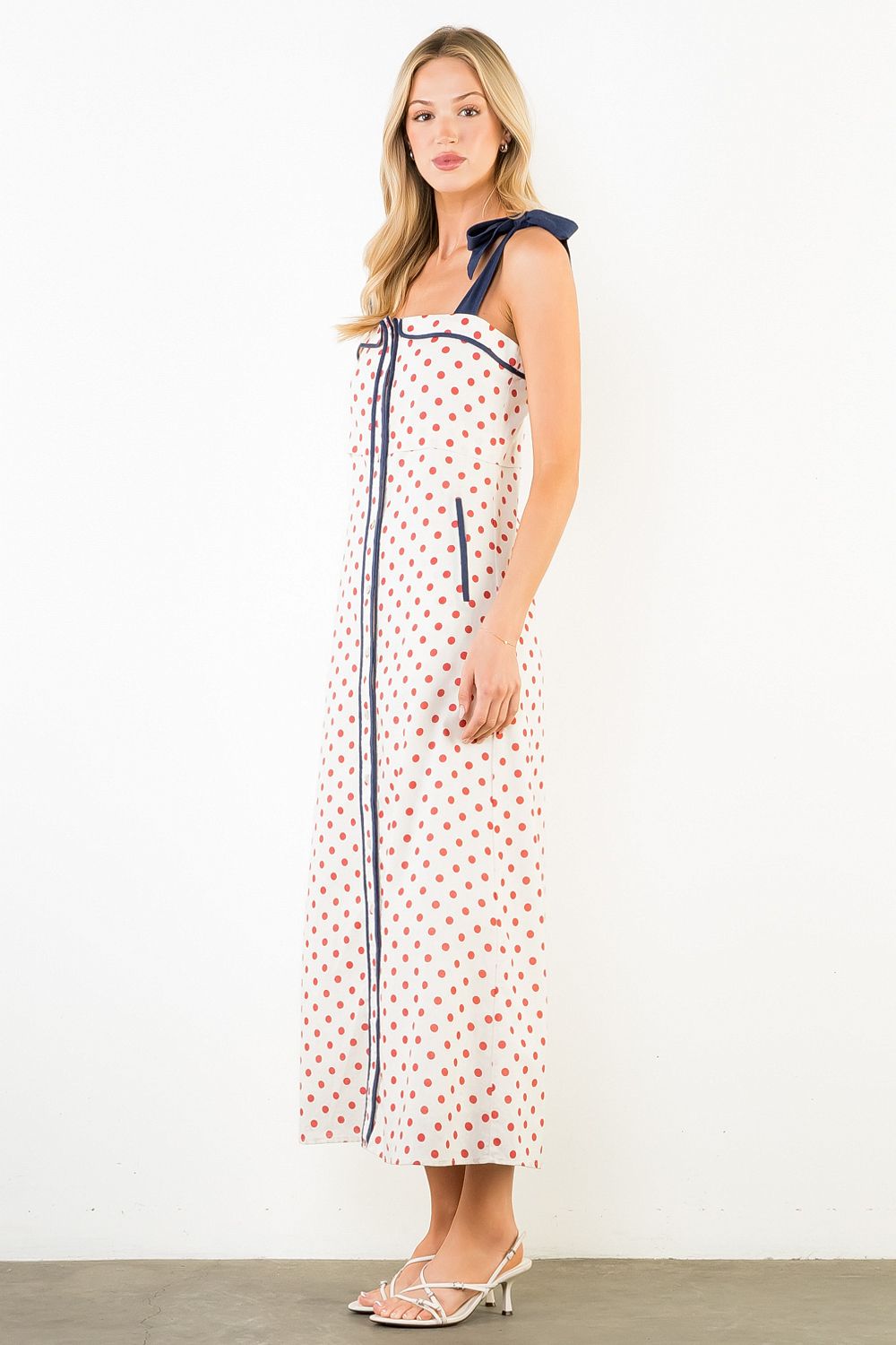 THML Polka Dot Tie Midi- Cream