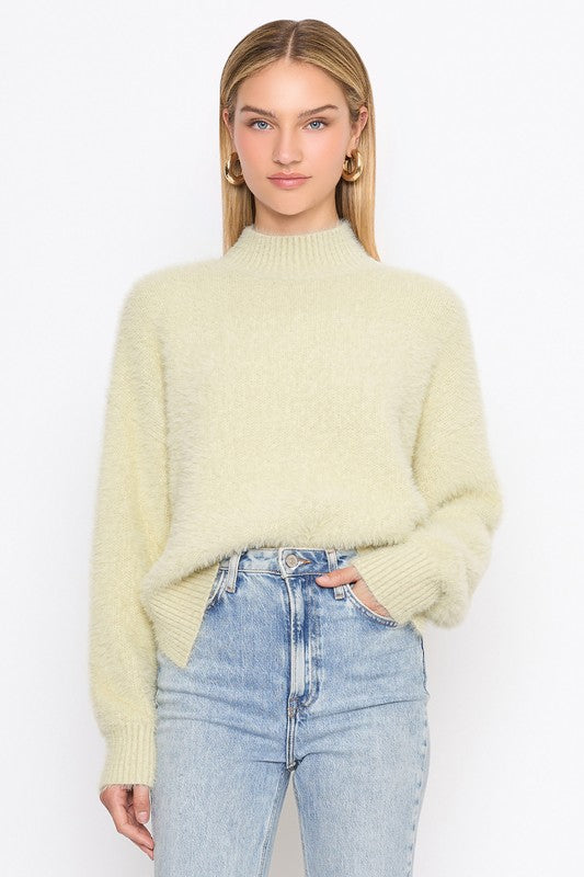 Delly Fuzzy Mock Nk Sweater pistachio