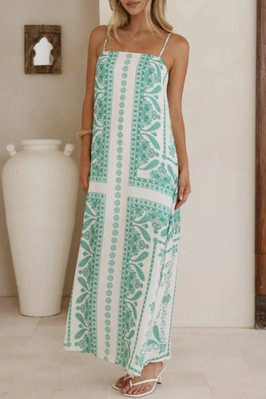 SU Paisley Print Stap Maxi- Green