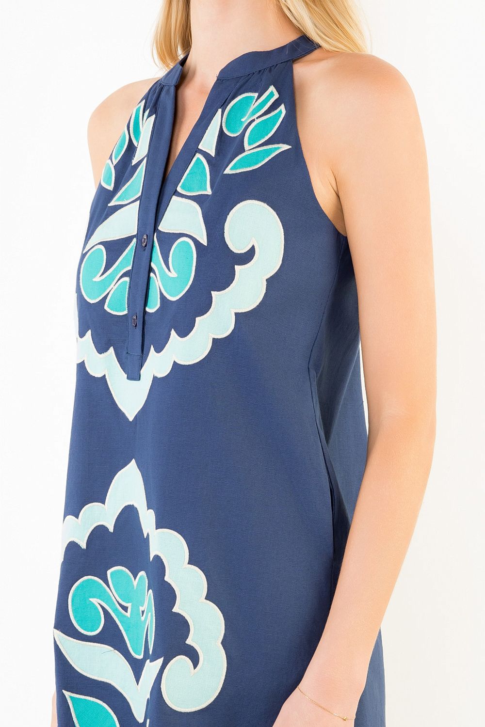 THML Embroidered Shfit Dress- navy multi