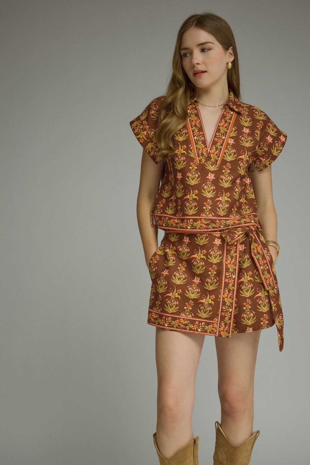 ETO Floral Contrast Border Skort Set- multi
