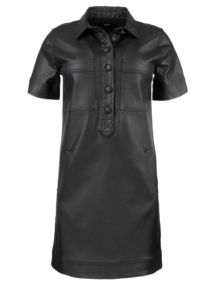 Kut Tatiana Leather Placket Dress- Black