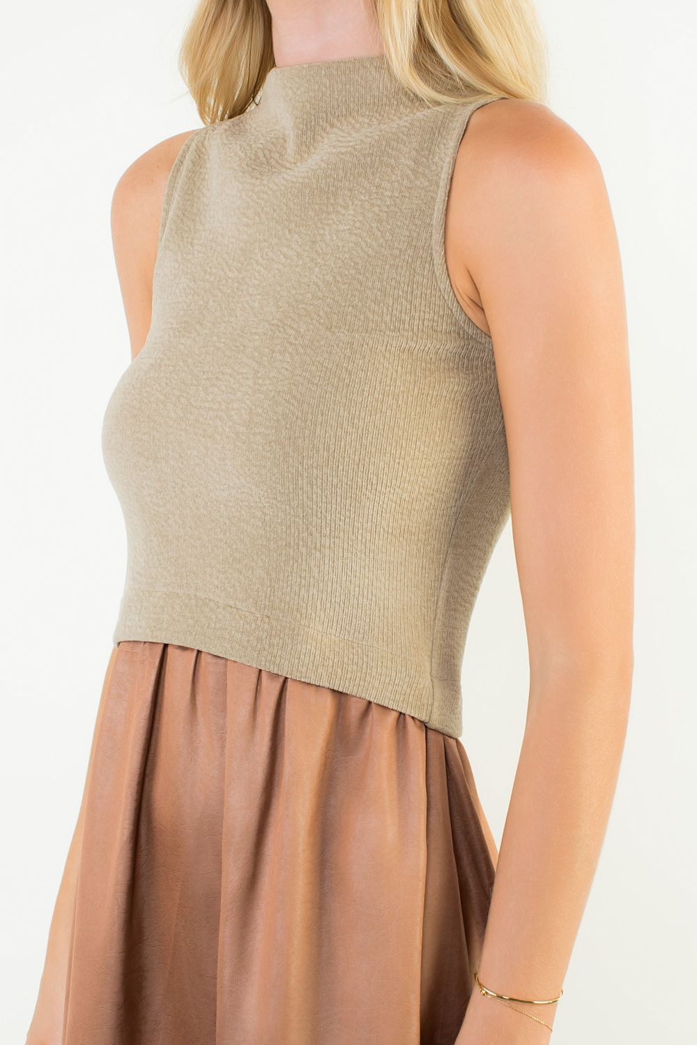 THML Mixed Media Maxi Dress- Beige