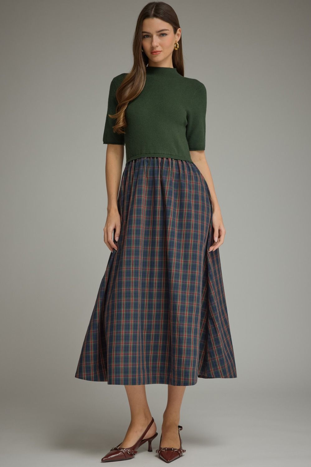 ETO Mixed Media Plaid Dress