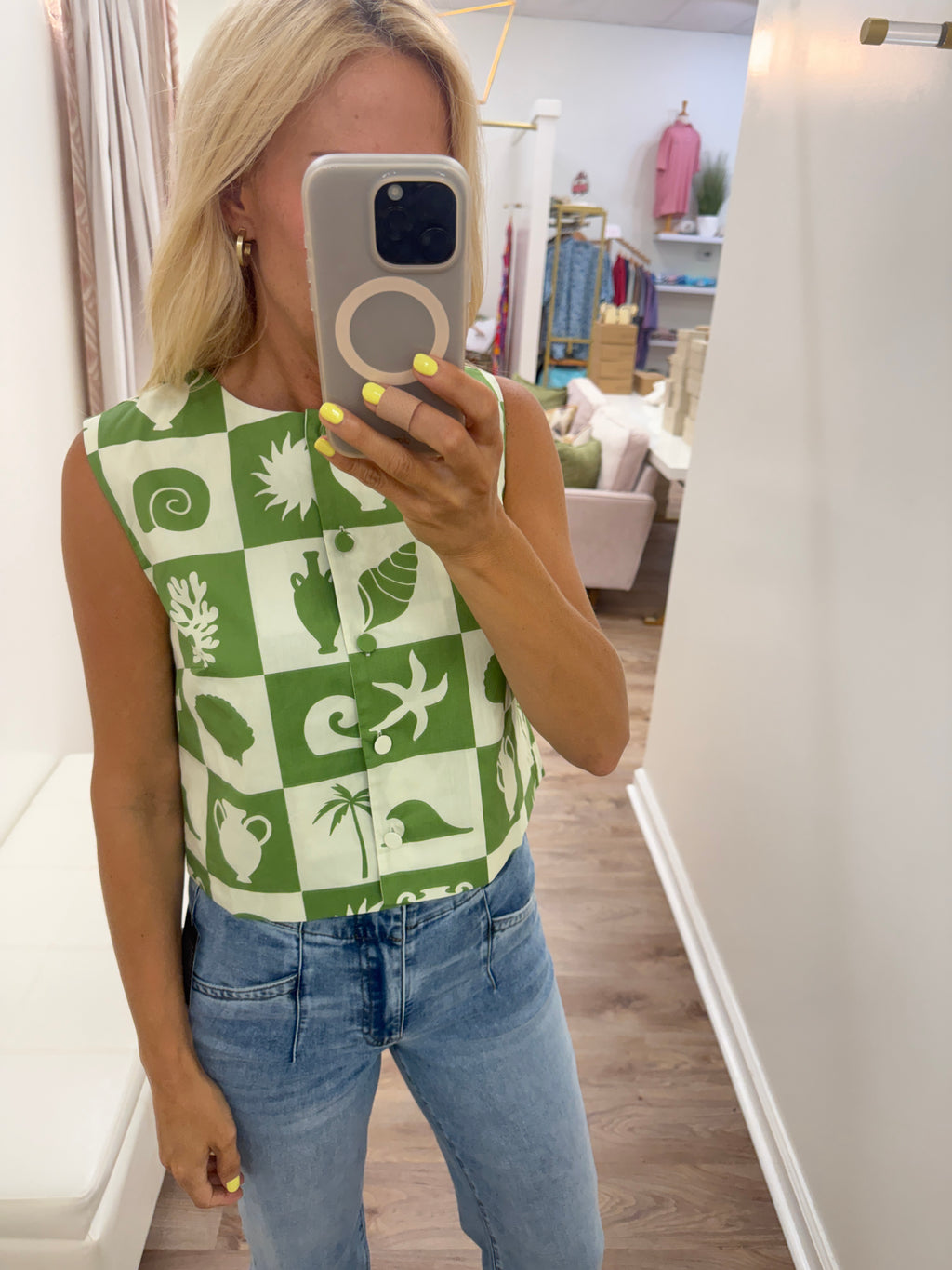 Karlie Ibiza Button Tank- green