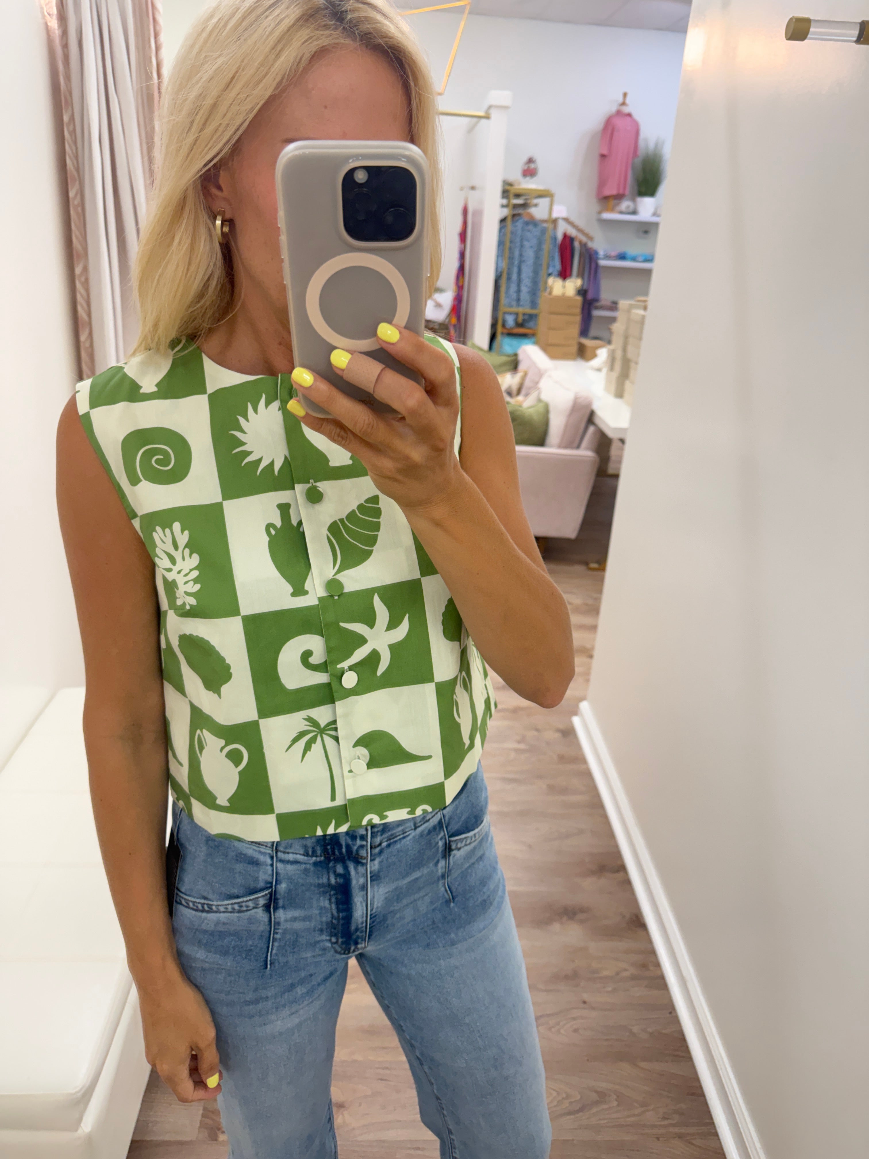 Karlie Ibiza Button Tank- green