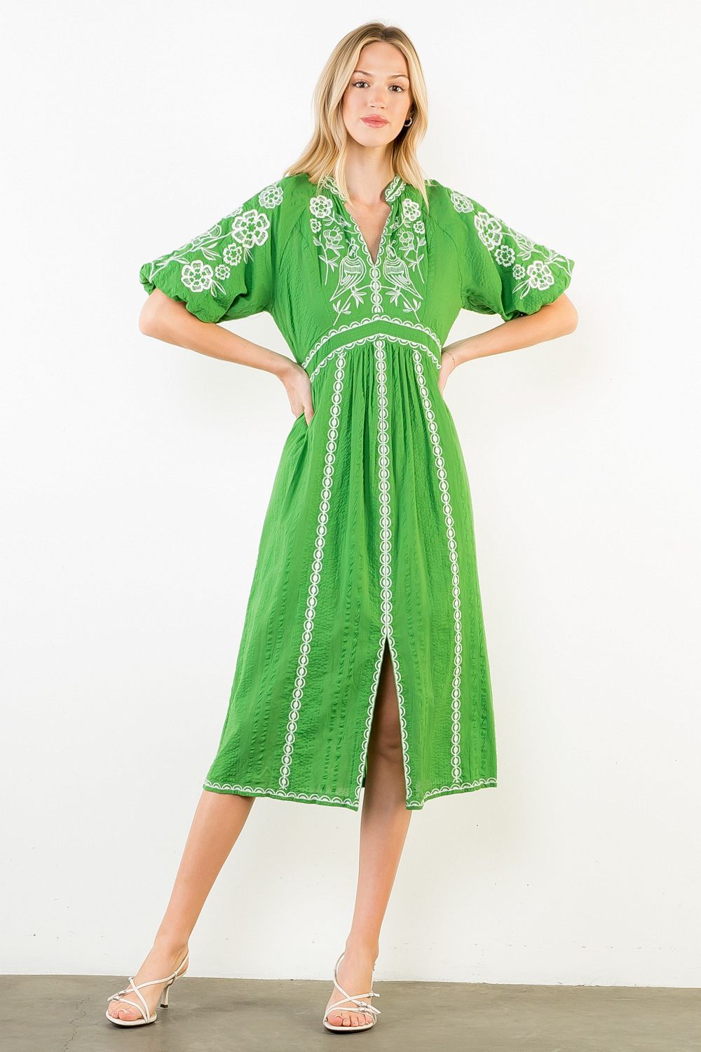 THML Embroidery Detailing Midi- green