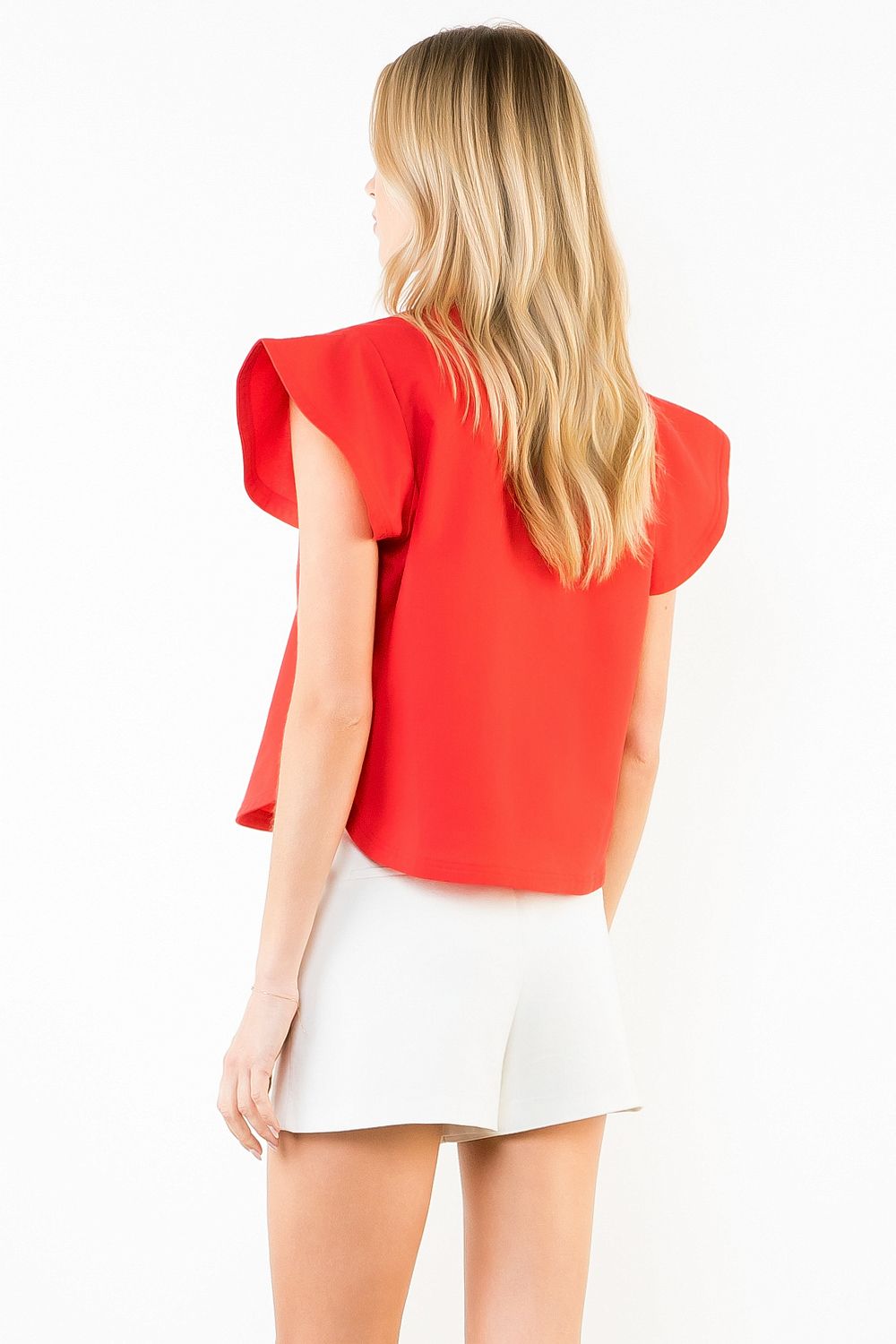 THML Cutout Neckline Top- red