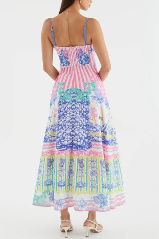 SU Stripe Printed Maxi Dress- Pink