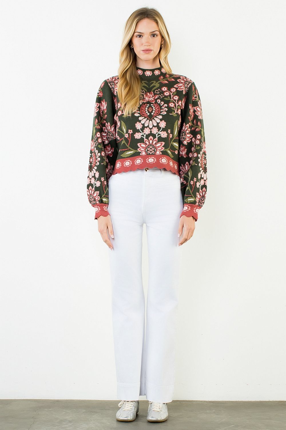 THML LS Floral Knit Sweater