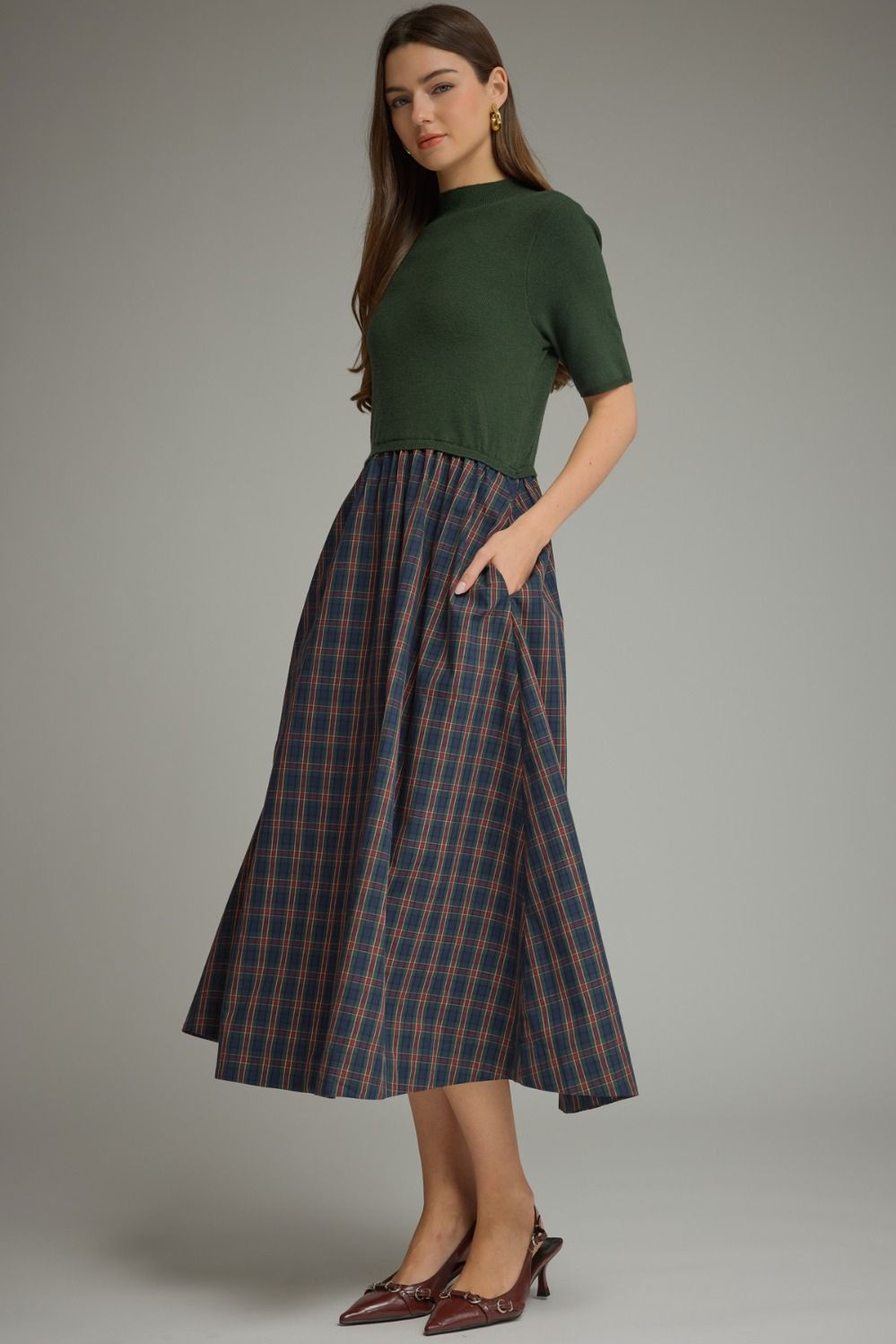 ETO Mixed Media Plaid Dress