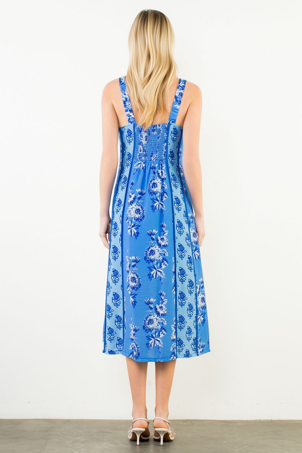 THML Floral Pattern Strap Dress- blue