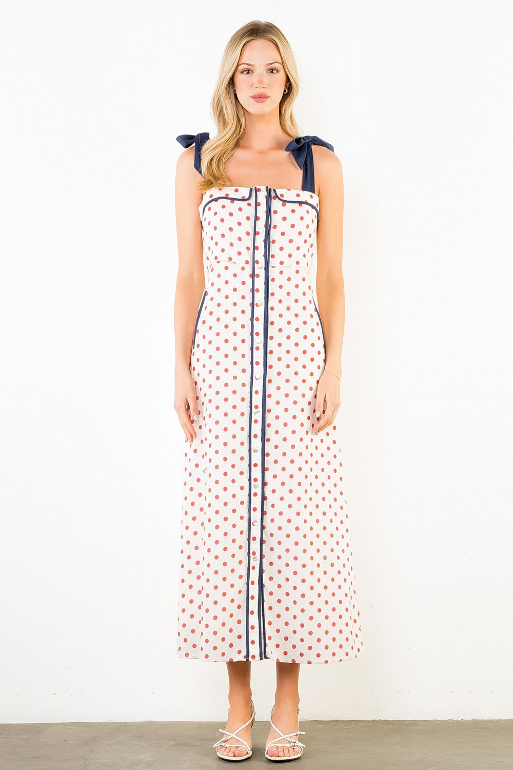 THML Polka Dot Tie Midi- Cream