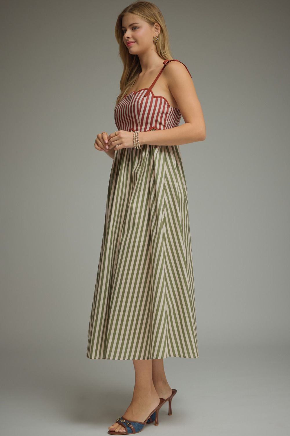 ETO Scallop Neck Stripe Maxi- rust/olive