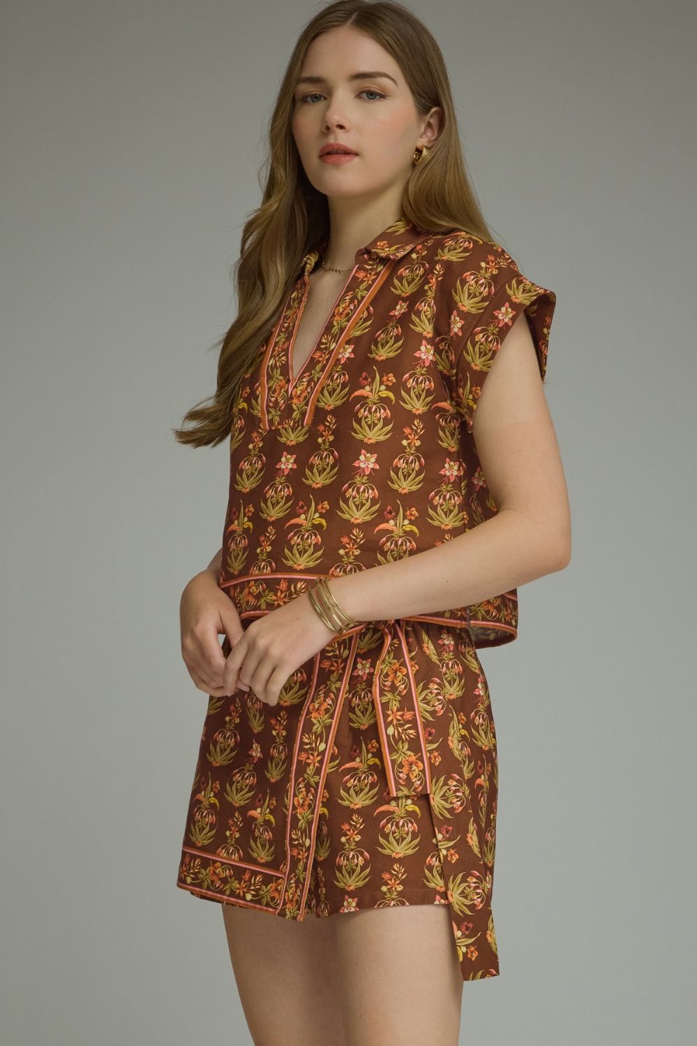 ETO Floral Contrast Border Skort Set- multi