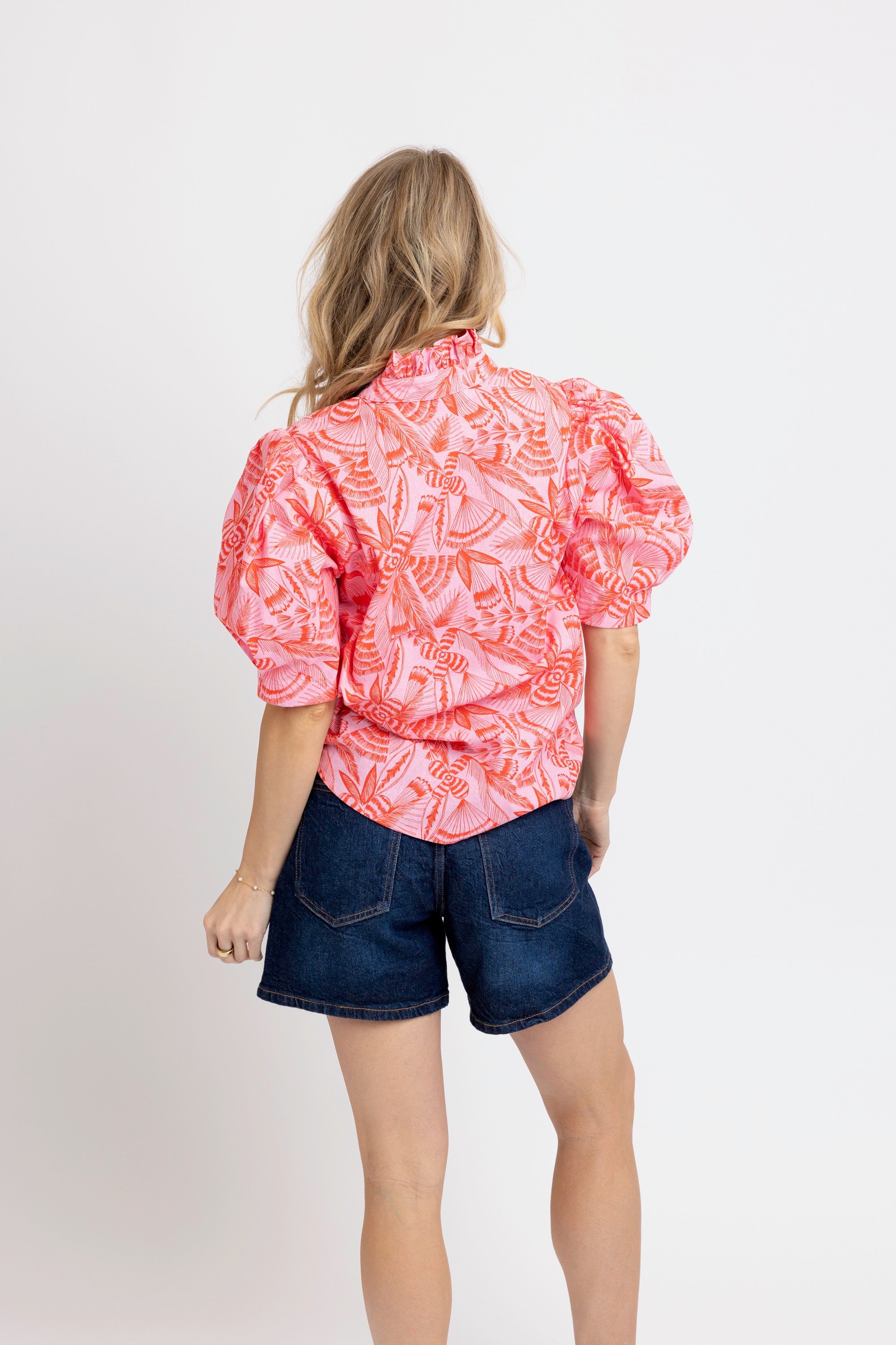 Karlie Tropical Linen Button Top- Pink