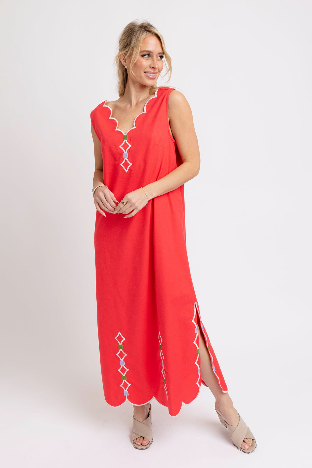 Karlie Embroidered Scallop Dress