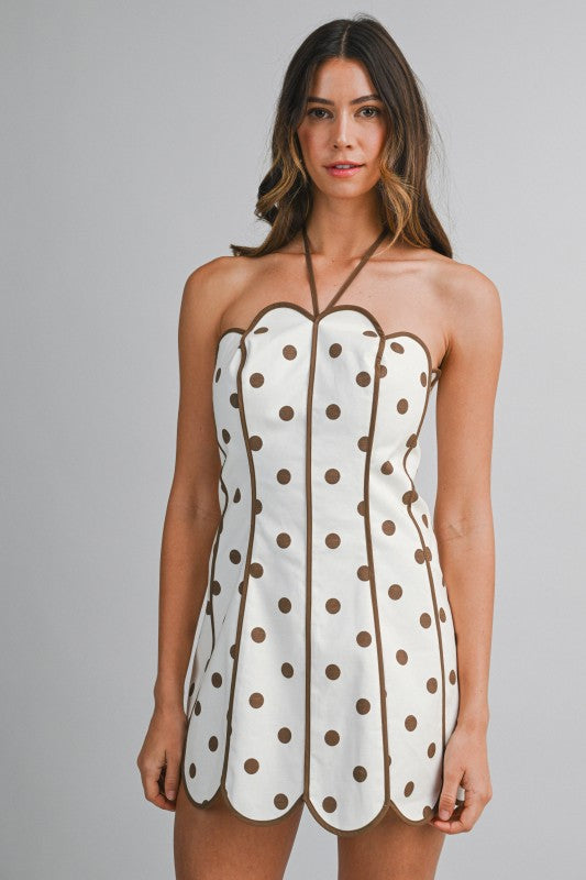 MBL Halter Polka Dot Scallop Dress