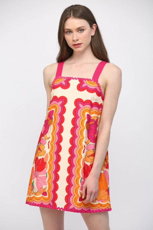 FT Ric Rac Trim Shoulder Strap Floral Mini
